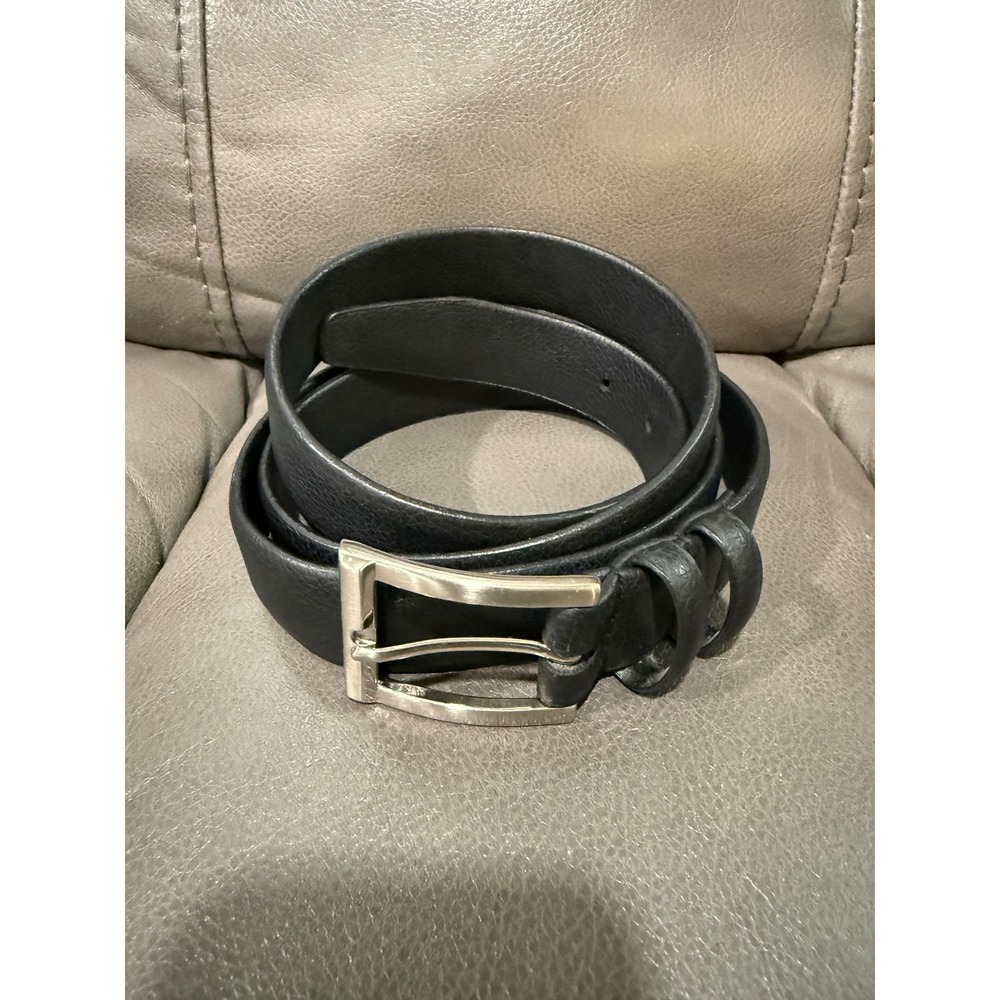 Mens Black Genuine‎ Leather Belt Silver Buckle Size 48 50 Pebbled Handcrafted
